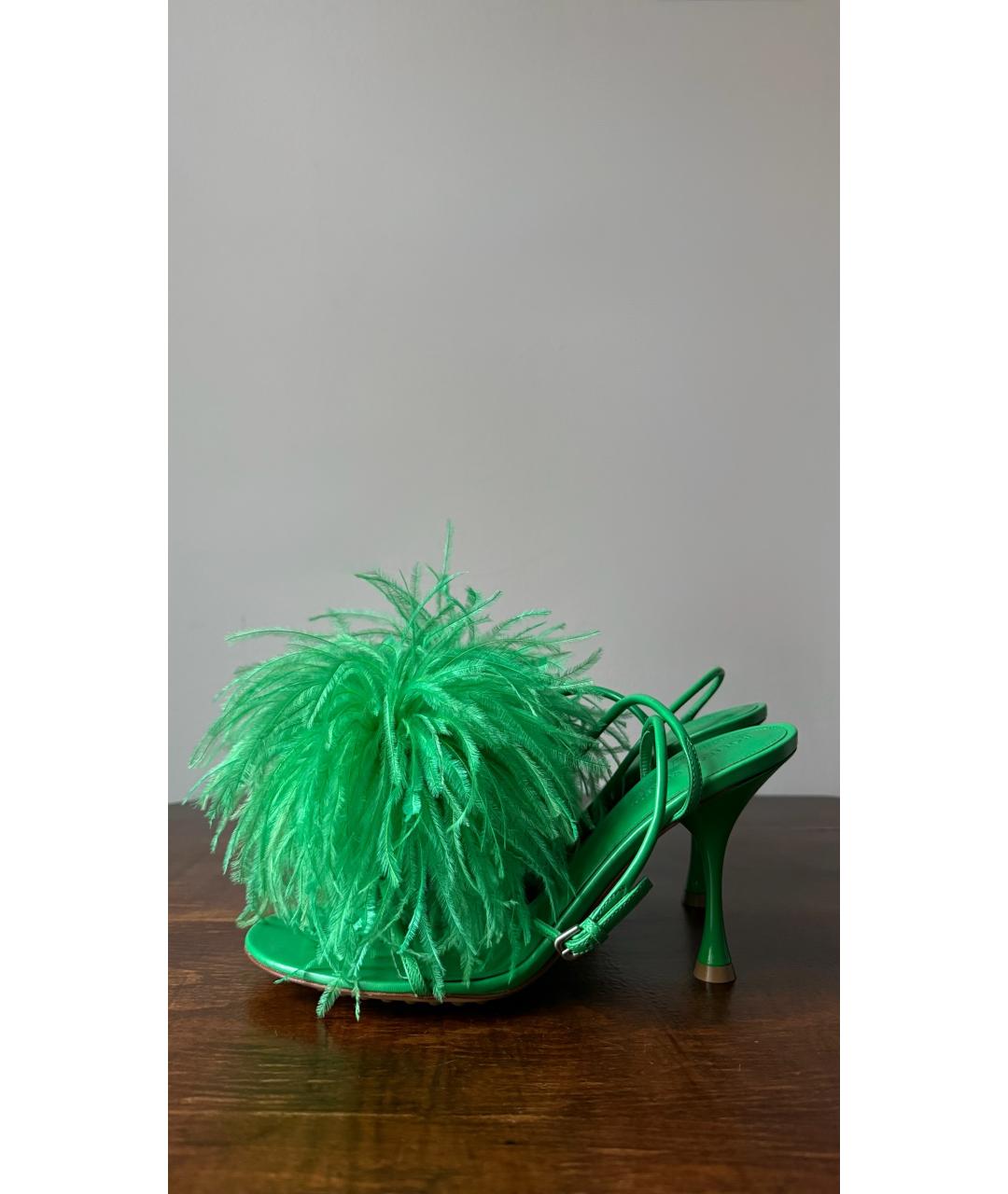 BOTTEGA VENETA Зеленые кожаные босоножки, фото 6