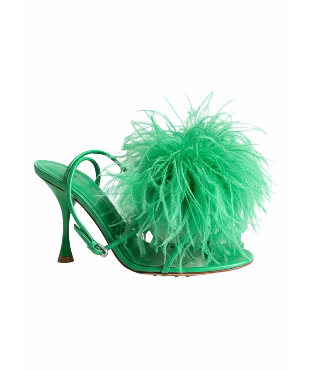 BOTTEGA VENETA Зеленые кожаные босоножки, фото 1