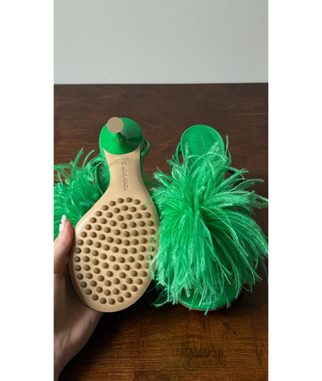 BOTTEGA VENETA Зеленые кожаные босоножки, фото 5