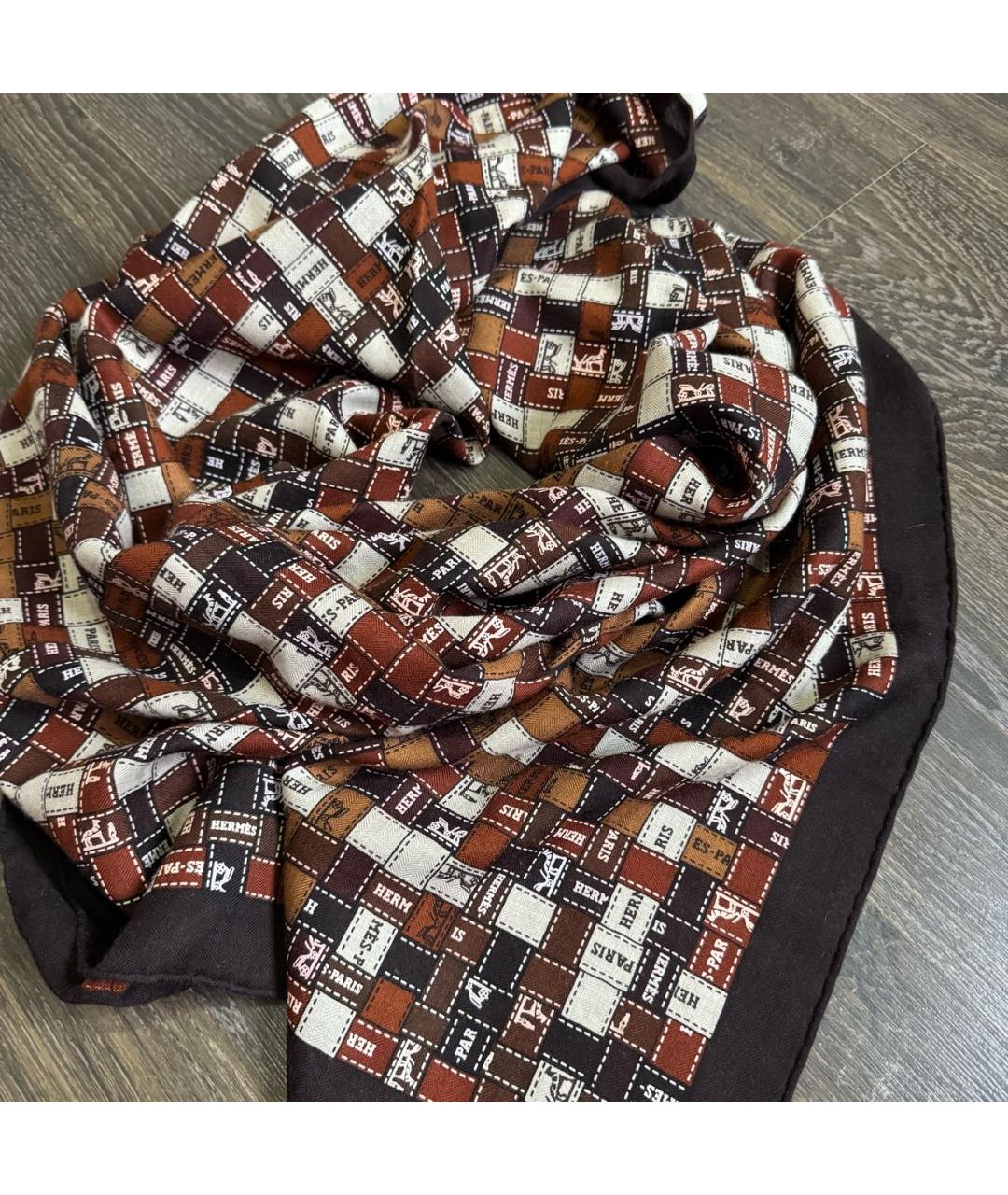 HERMES Коричневый кашемировый платок, фото 3