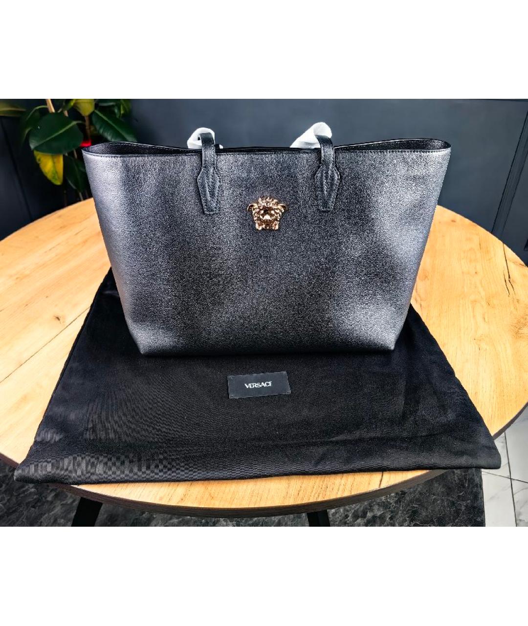 VERSACE Черная кожаная сумка тоут, фото 8