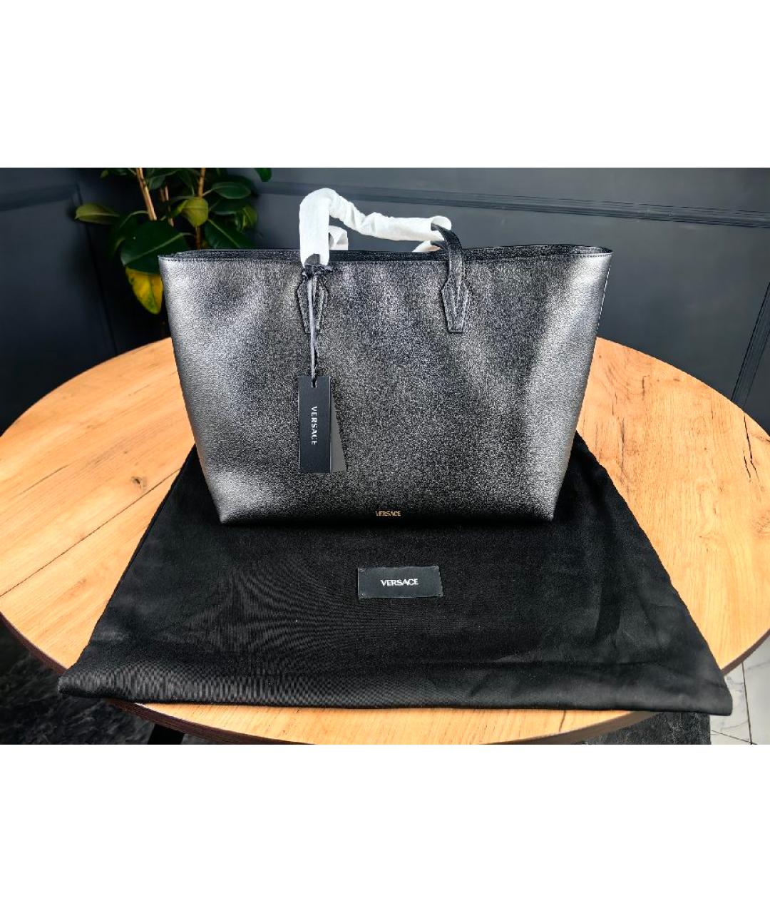 VERSACE Черная кожаная сумка тоут, фото 2