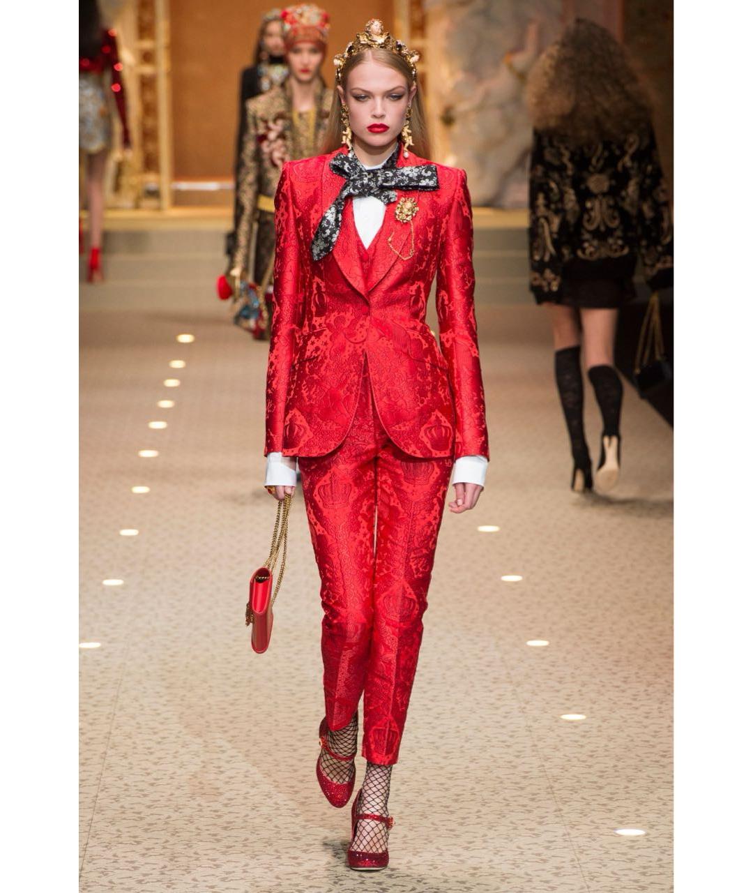 DOLCE&GABBANA Красные полиэстеровые прямые брюки, фото 2