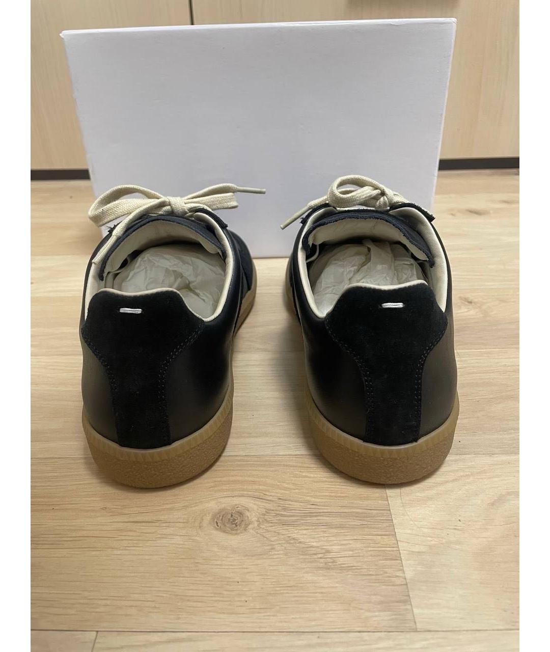 MAISON MARGIELA Черные кожаные низкие кроссовки / кеды, фото 4