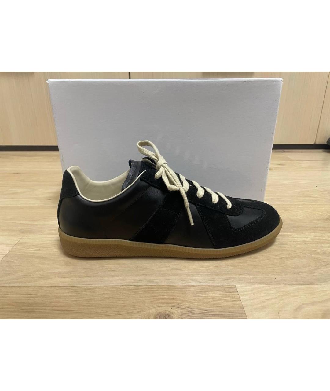 MAISON MARGIELA Черные кожаные низкие кроссовки / кеды, фото 7
