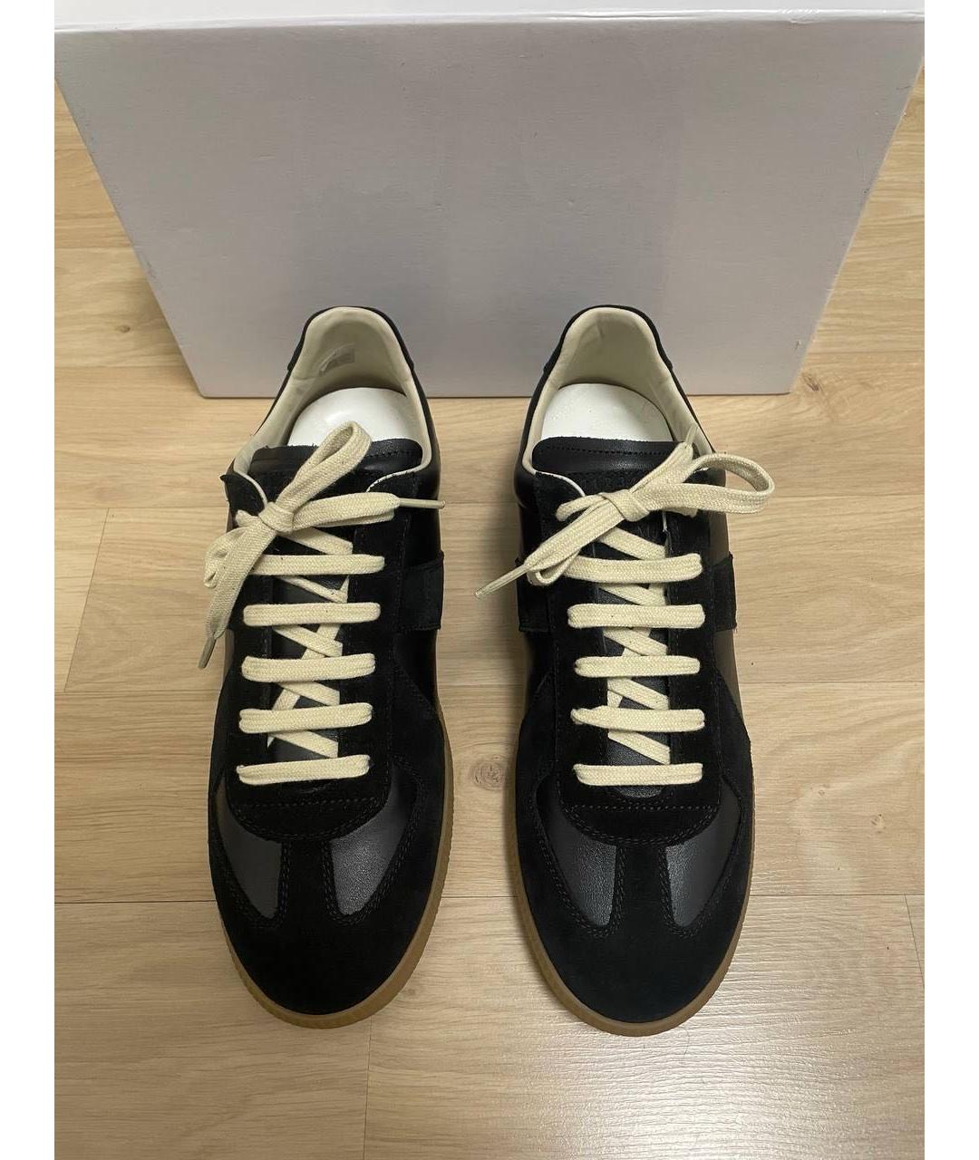 MAISON MARGIELA Черные кожаные низкие кроссовки / кеды, фото 2