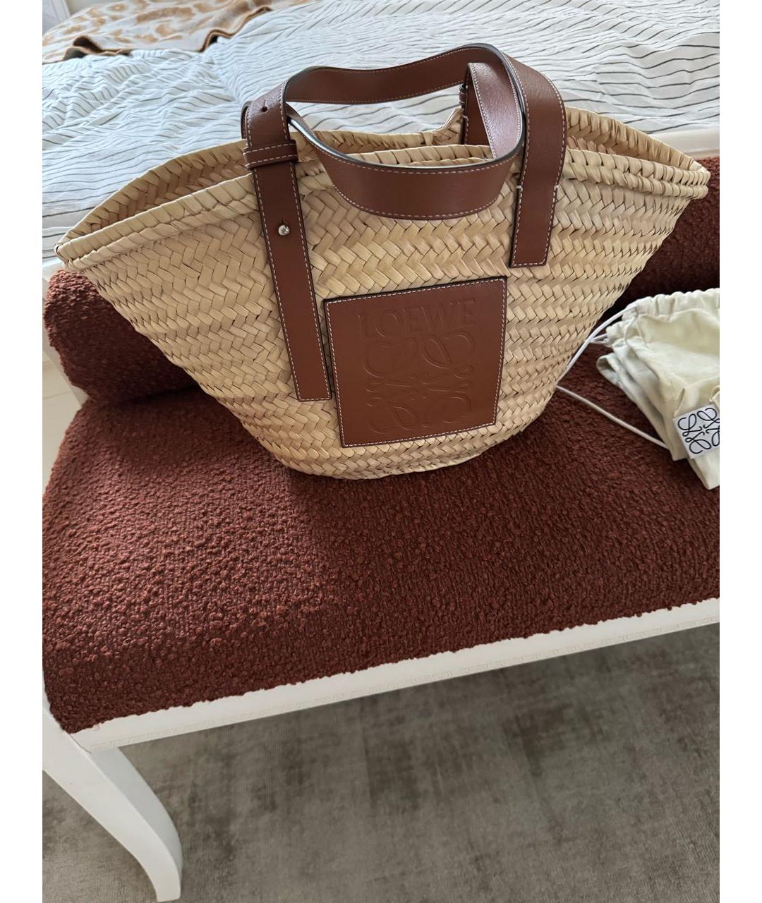 LOEWE Бежевая пелетеная пляжная сумка, фото 9