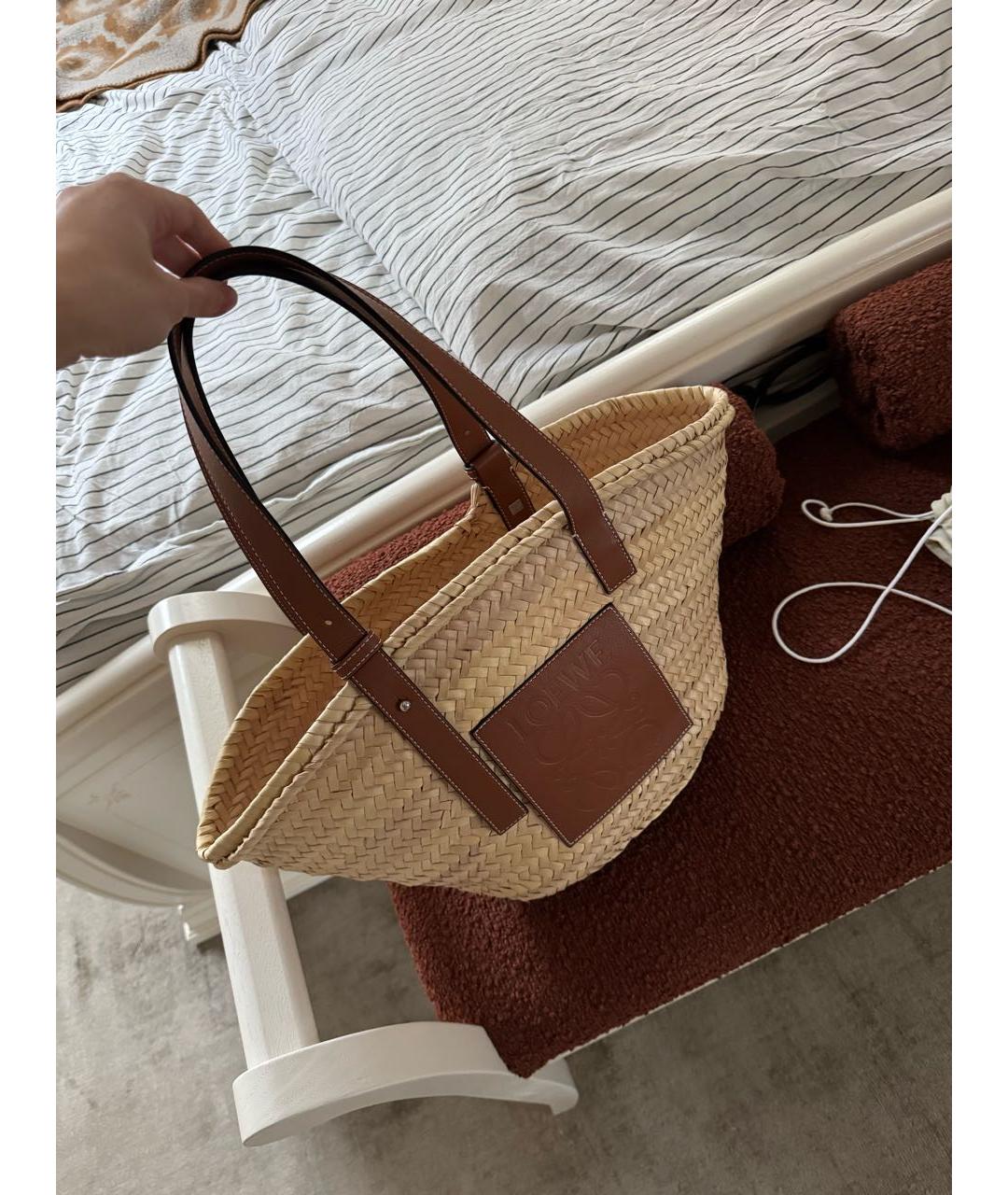 LOEWE Бежевая пелетеная пляжная сумка, фото 2