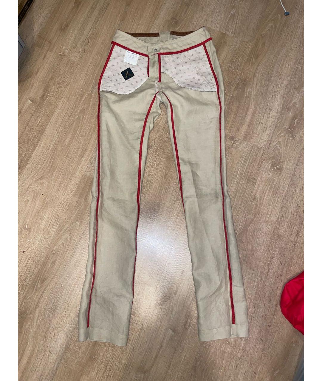 BILLIONAIRE Бежевые льняные прямые брюки, фото 6
