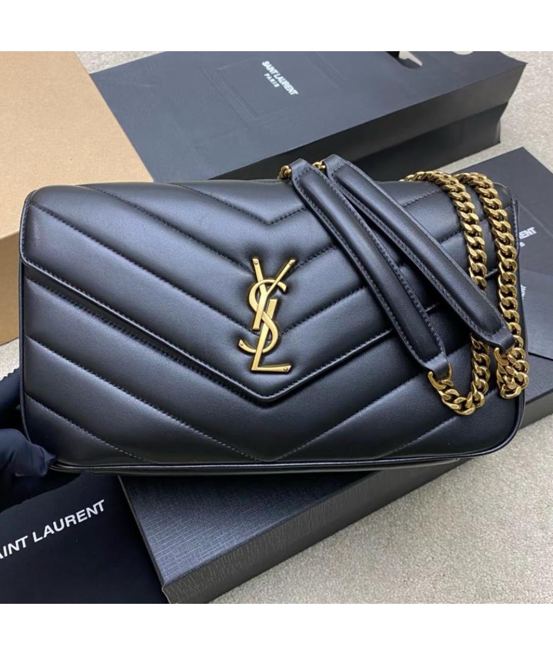 SAINT LAURENT Черная кожаная сумка через плечо, фото 2