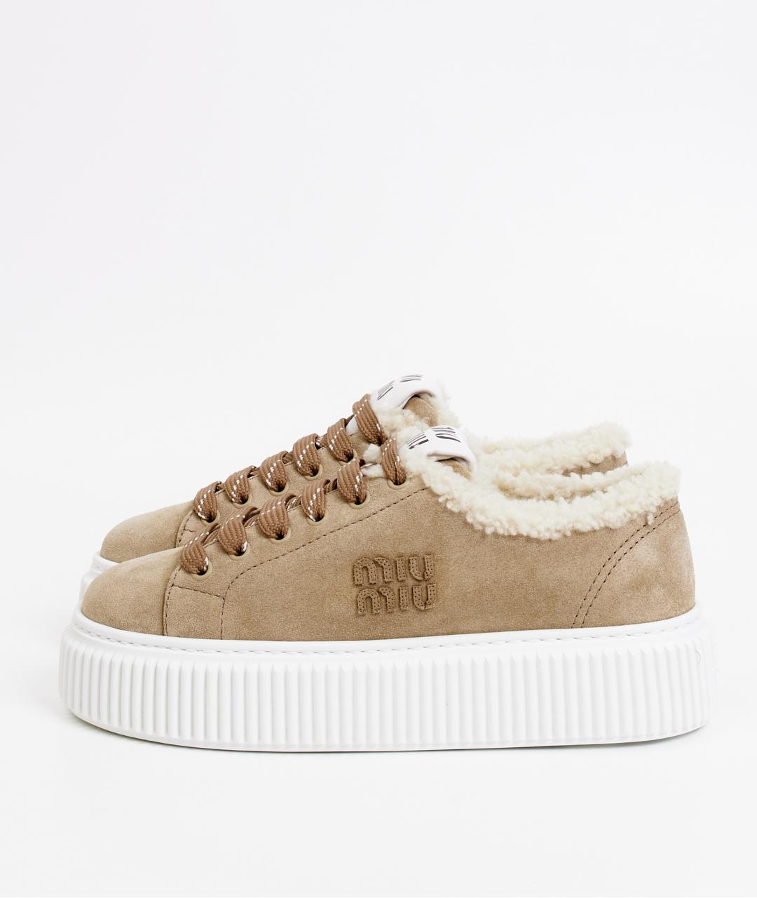 MIU MIU Бежевые замшевые кеды, фото 2