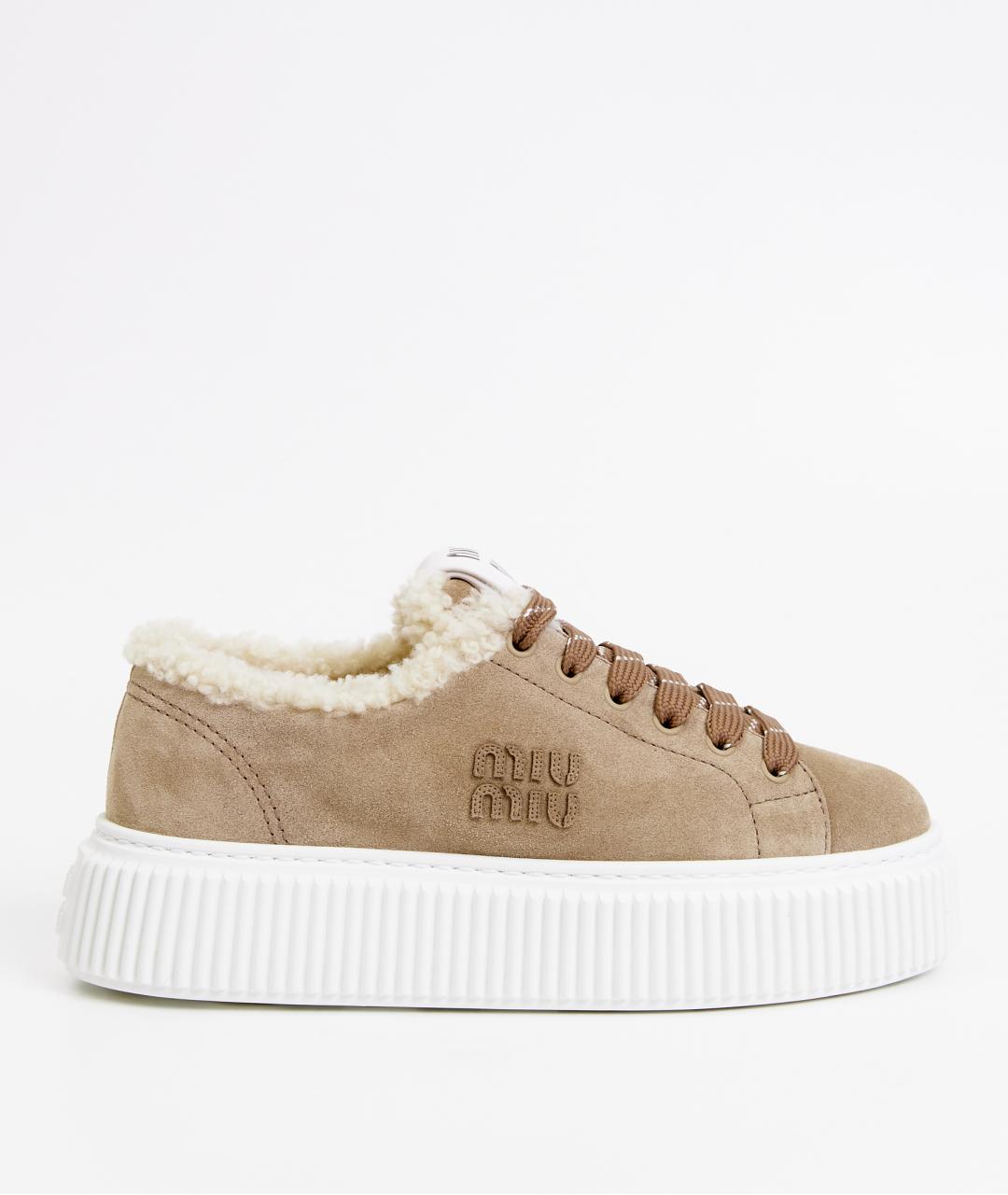 MIU MIU Бежевые замшевые кеды, фото 9