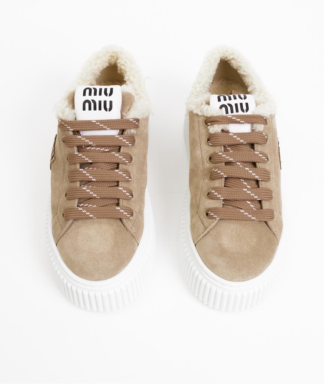 MIU MIU Бежевые замшевые кеды, фото 7