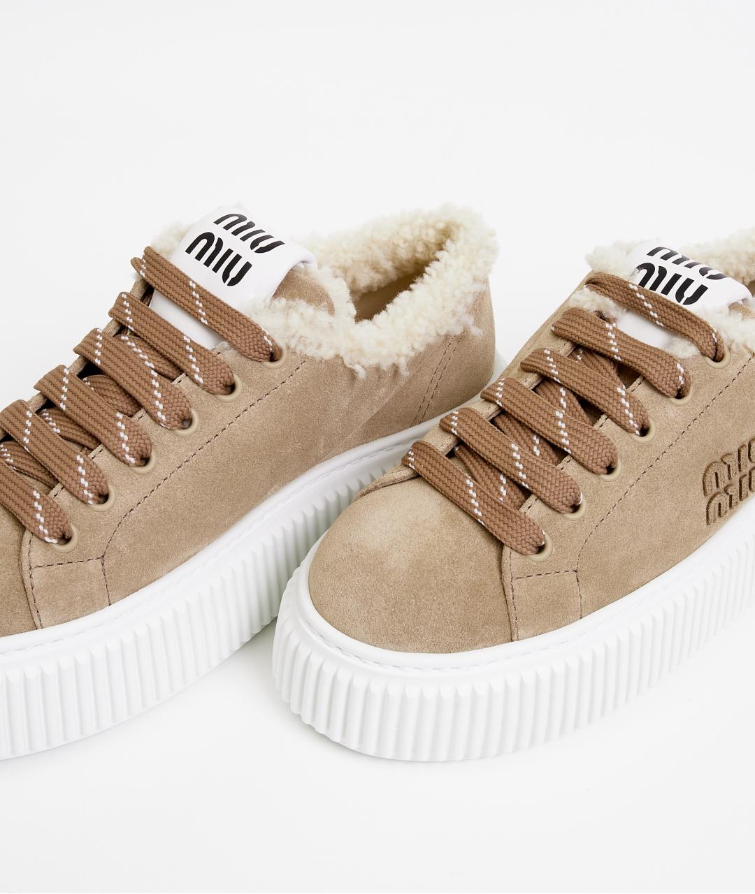 MIU MIU Бежевые замшевые кеды, фото 3