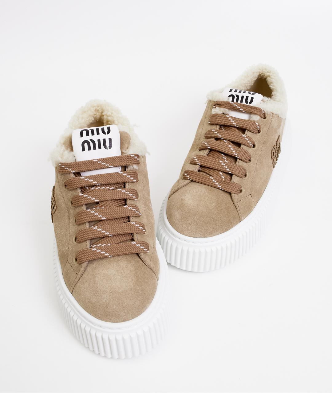 MIU MIU Бежевые замшевые кеды, фото 6
