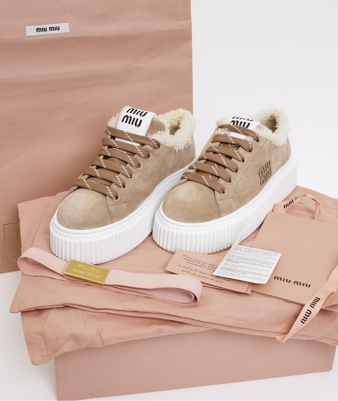 MIU MIU Бежевые замшевые кеды, фото 8