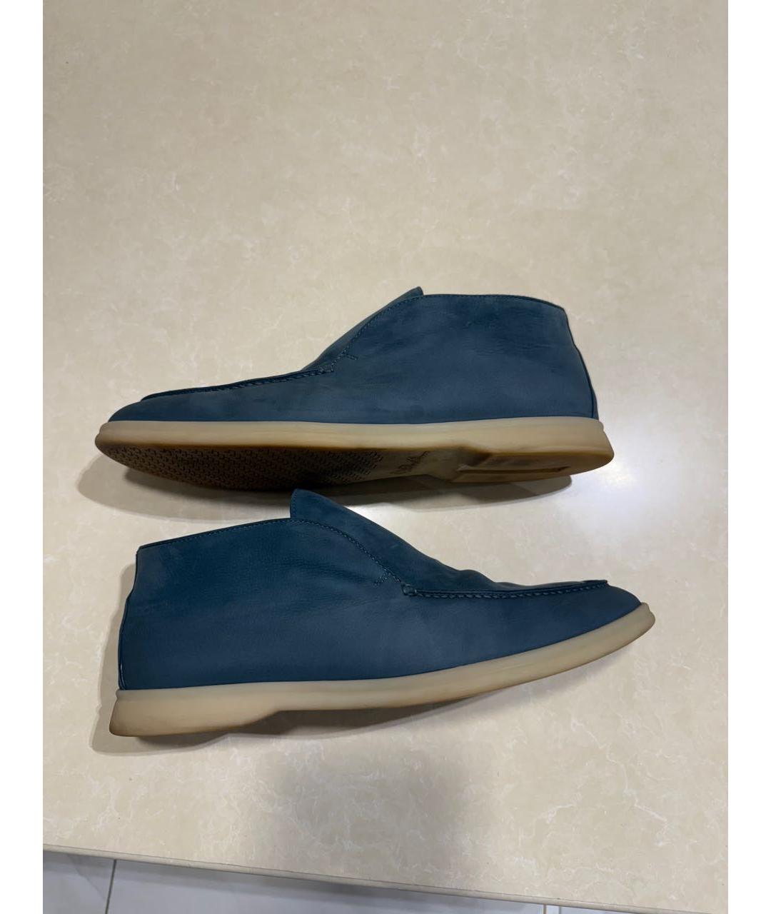 LORO PIANA Синие нубуковые низкие ботинки, фото 5