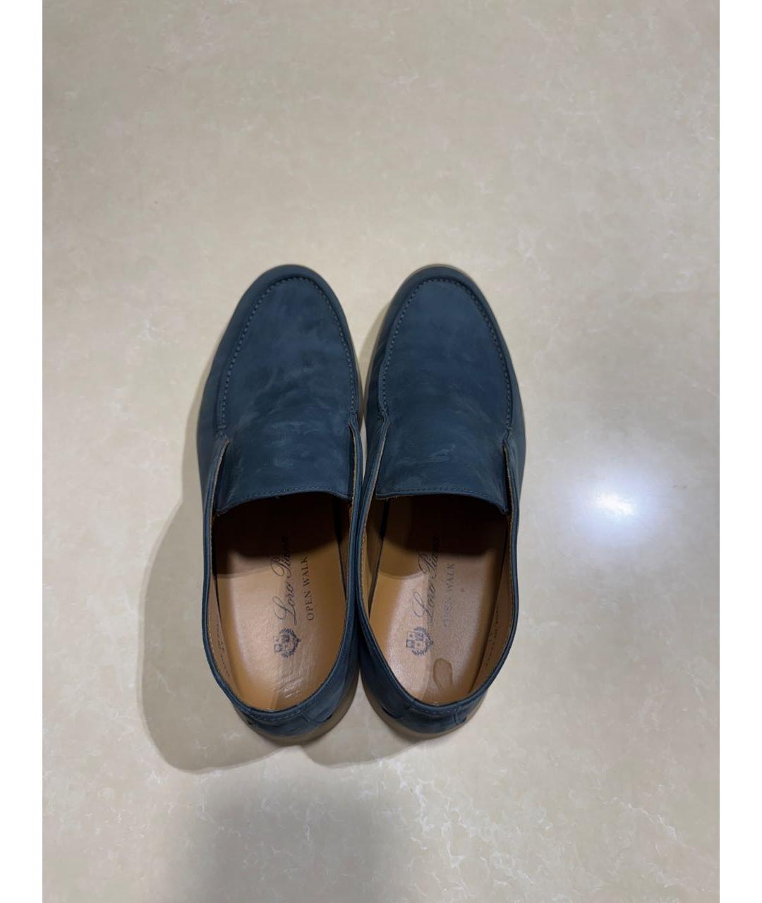 LORO PIANA Синие нубуковые низкие ботинки, фото 3