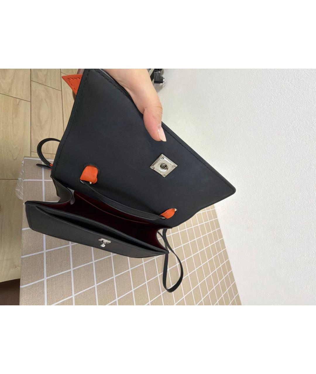 OFF-WHITE Черная кожаная сумка с короткими ручками, фото 4
