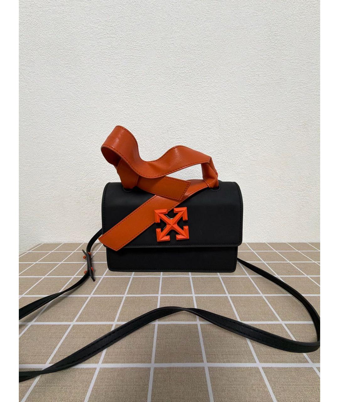 OFF-WHITE Черная кожаная сумка с короткими ручками, фото 8