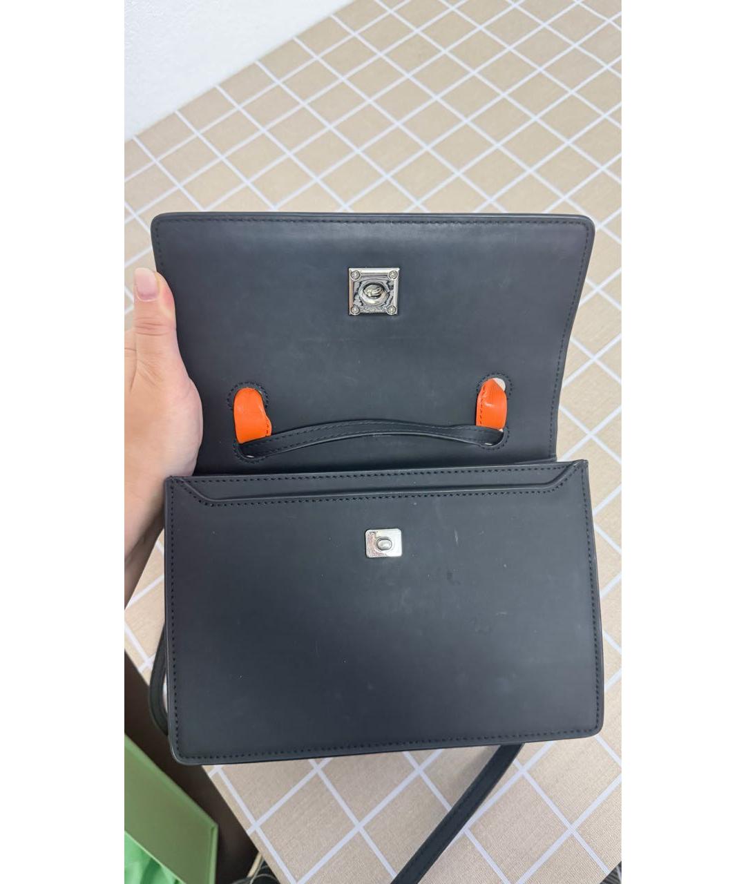 OFF-WHITE Черная кожаная сумка с короткими ручками, фото 7