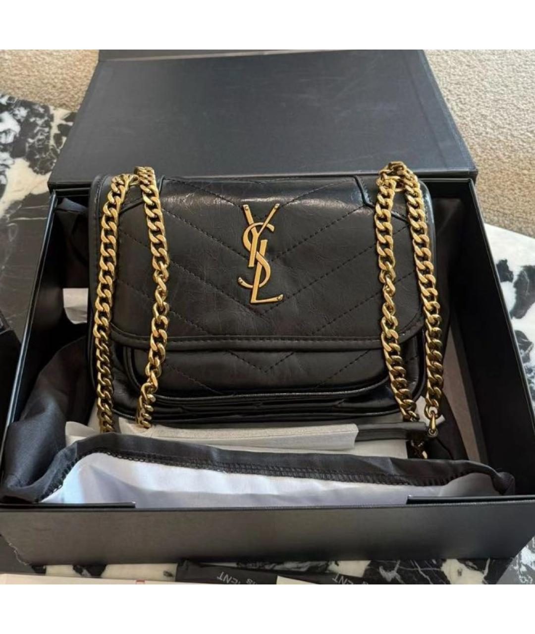 SAINT LAURENT Черная кожаная сумка через плечо, фото 2