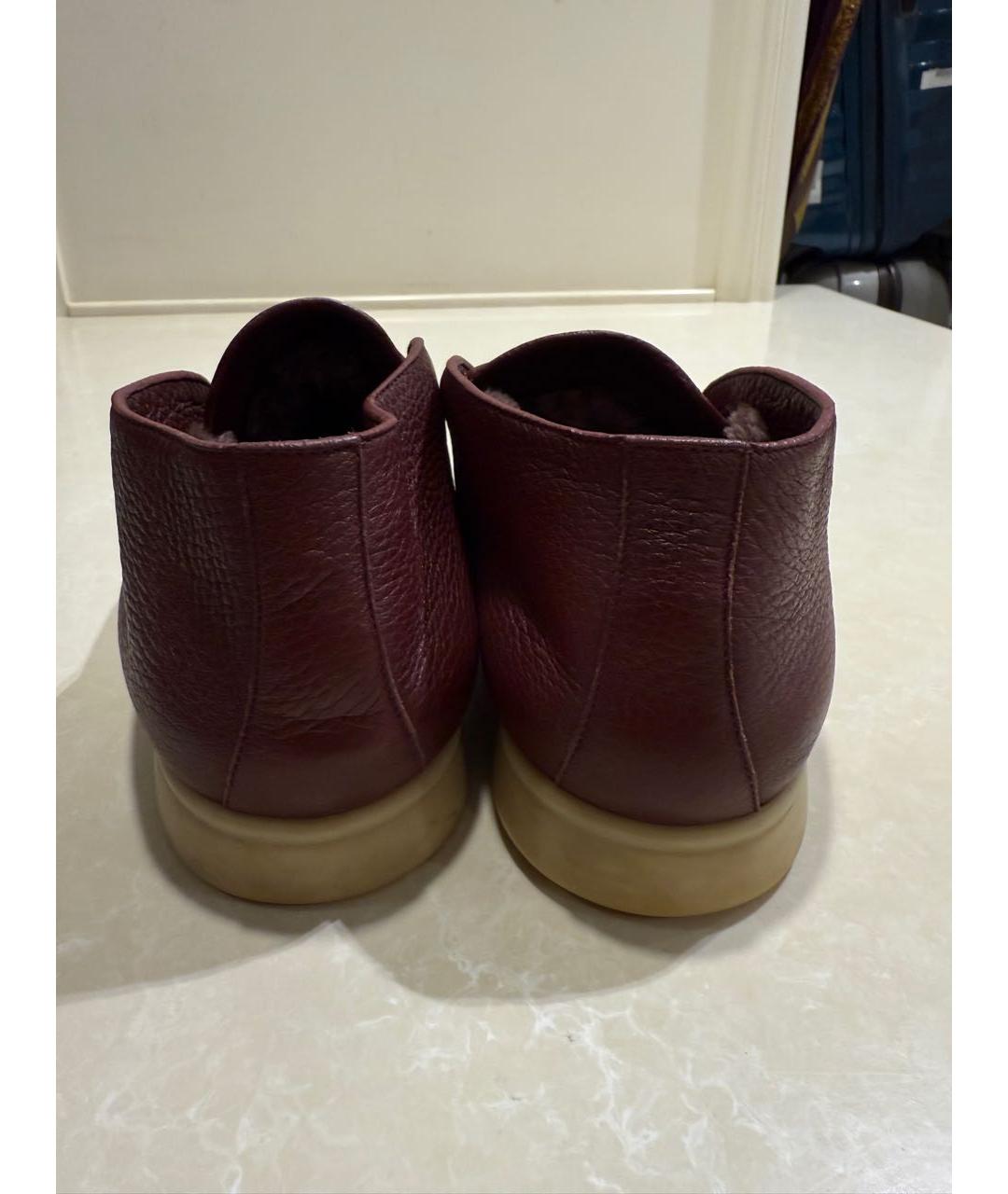 LORO PIANA Бордовые кожаные низкие ботинки, фото 4