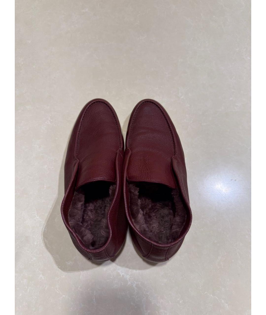 LORO PIANA Бордовые кожаные низкие ботинки, фото 3