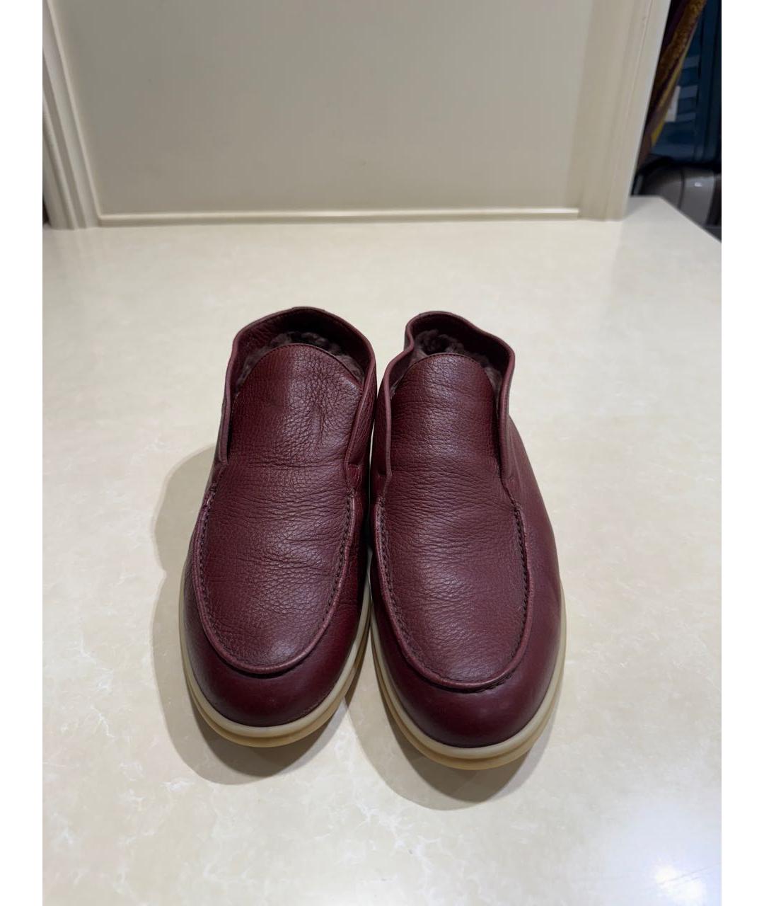 LORO PIANA Бордовые кожаные низкие ботинки, фото 2