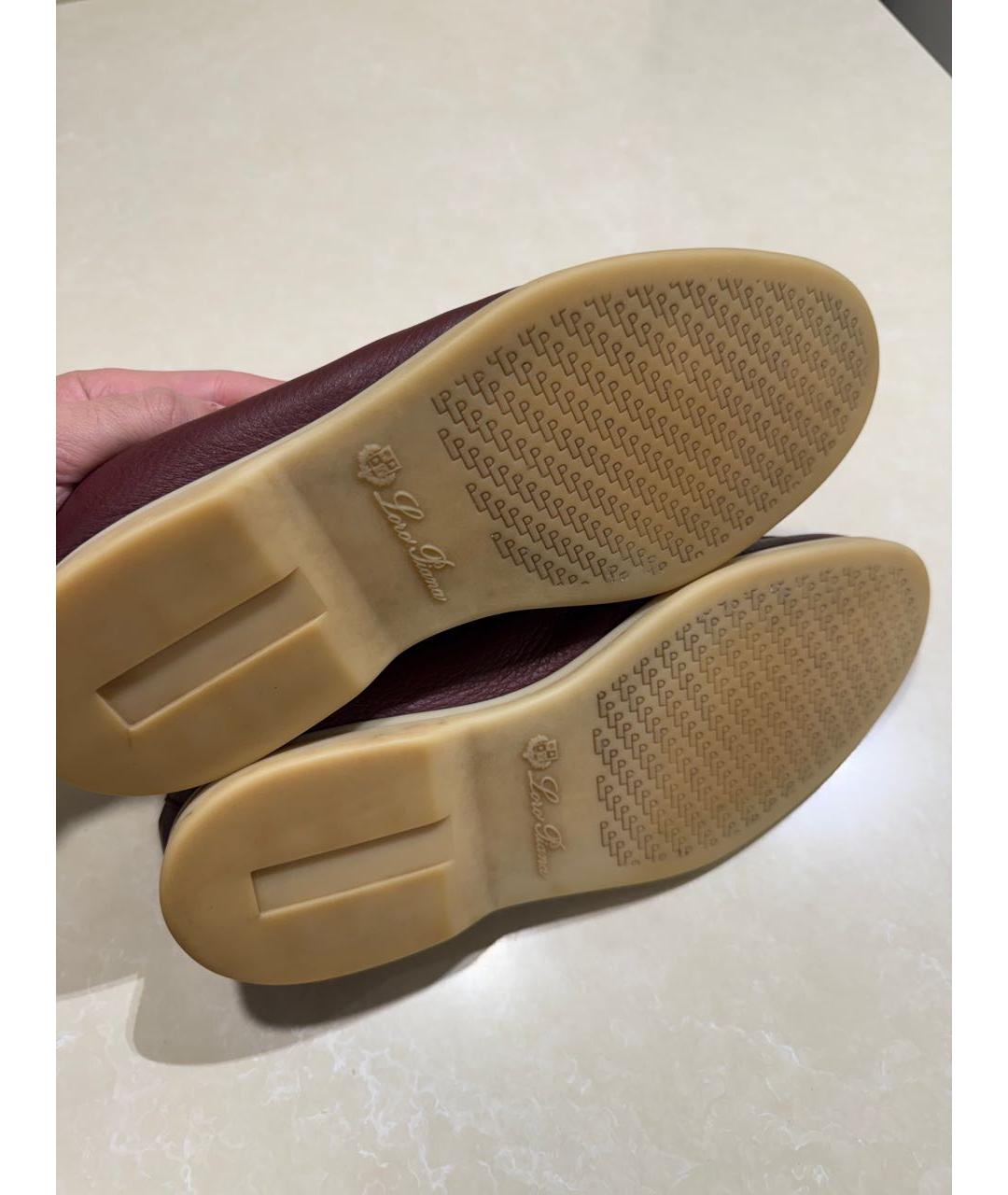 LORO PIANA Бордовые кожаные низкие ботинки, фото 7