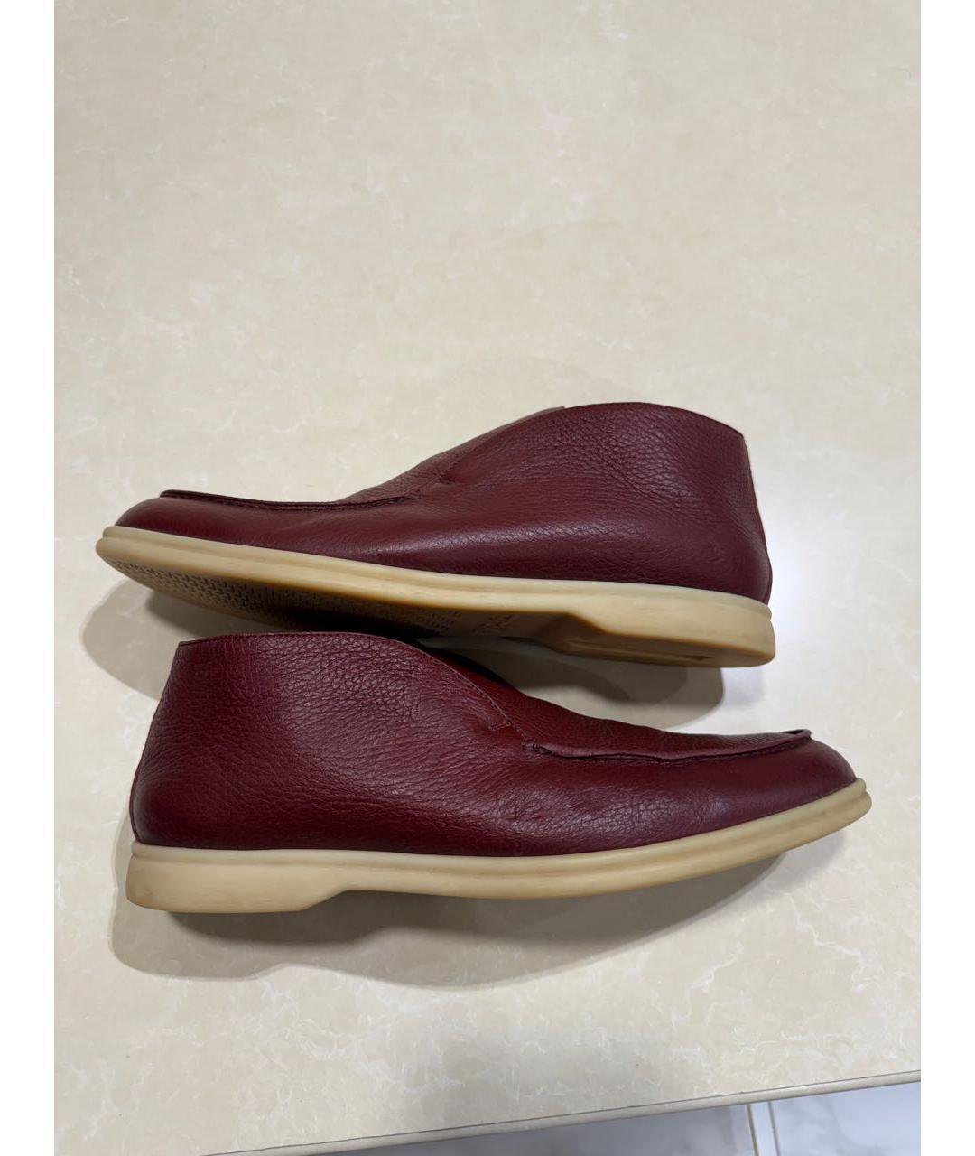 LORO PIANA Бордовые кожаные низкие ботинки, фото 5