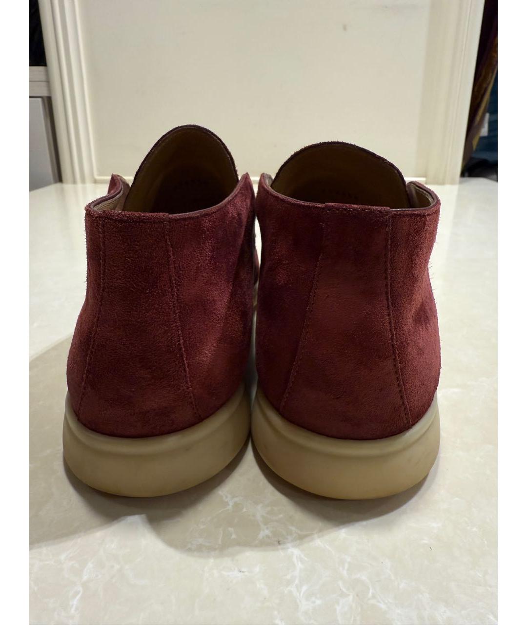 LORO PIANA Бордовые замшевые низкие ботинки, фото 4