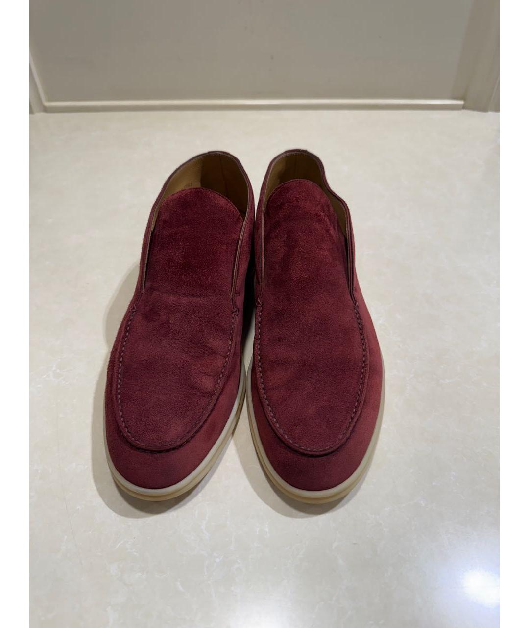 LORO PIANA Бордовые замшевые низкие ботинки, фото 2