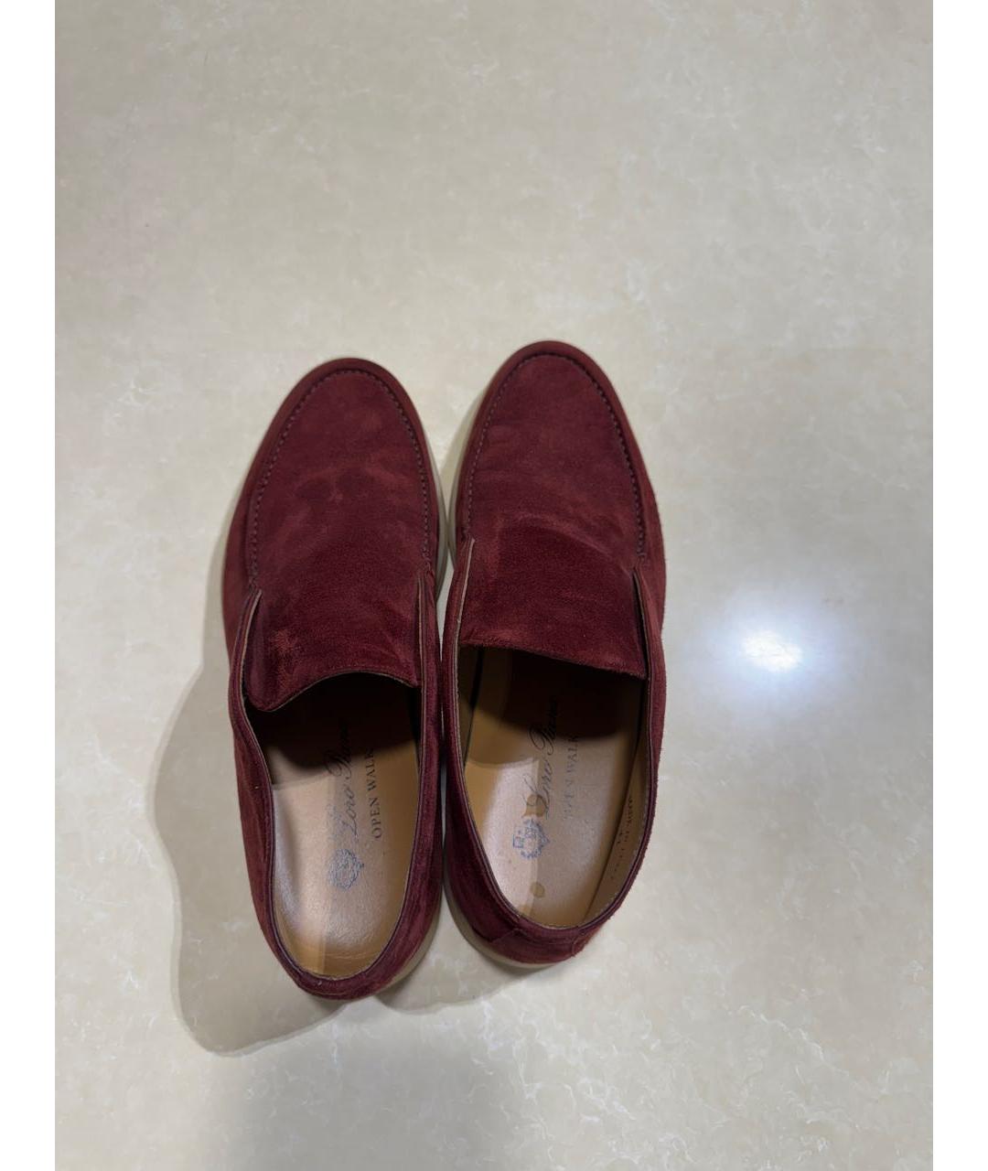 LORO PIANA Бордовые замшевые низкие ботинки, фото 3
