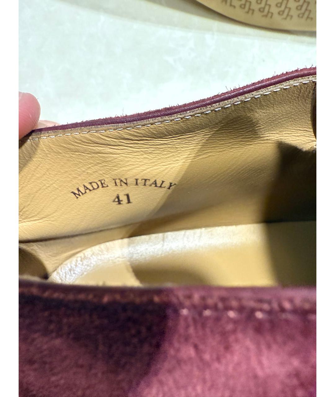 LORO PIANA Бордовые замшевые низкие ботинки, фото 8