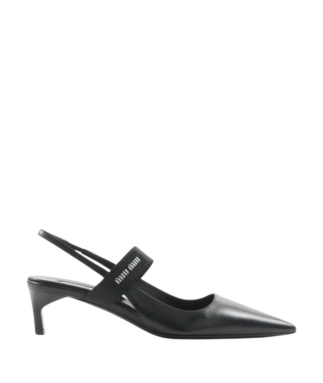 MIU MIU Черные кожаные лодочки на низком каблуке, фото 1