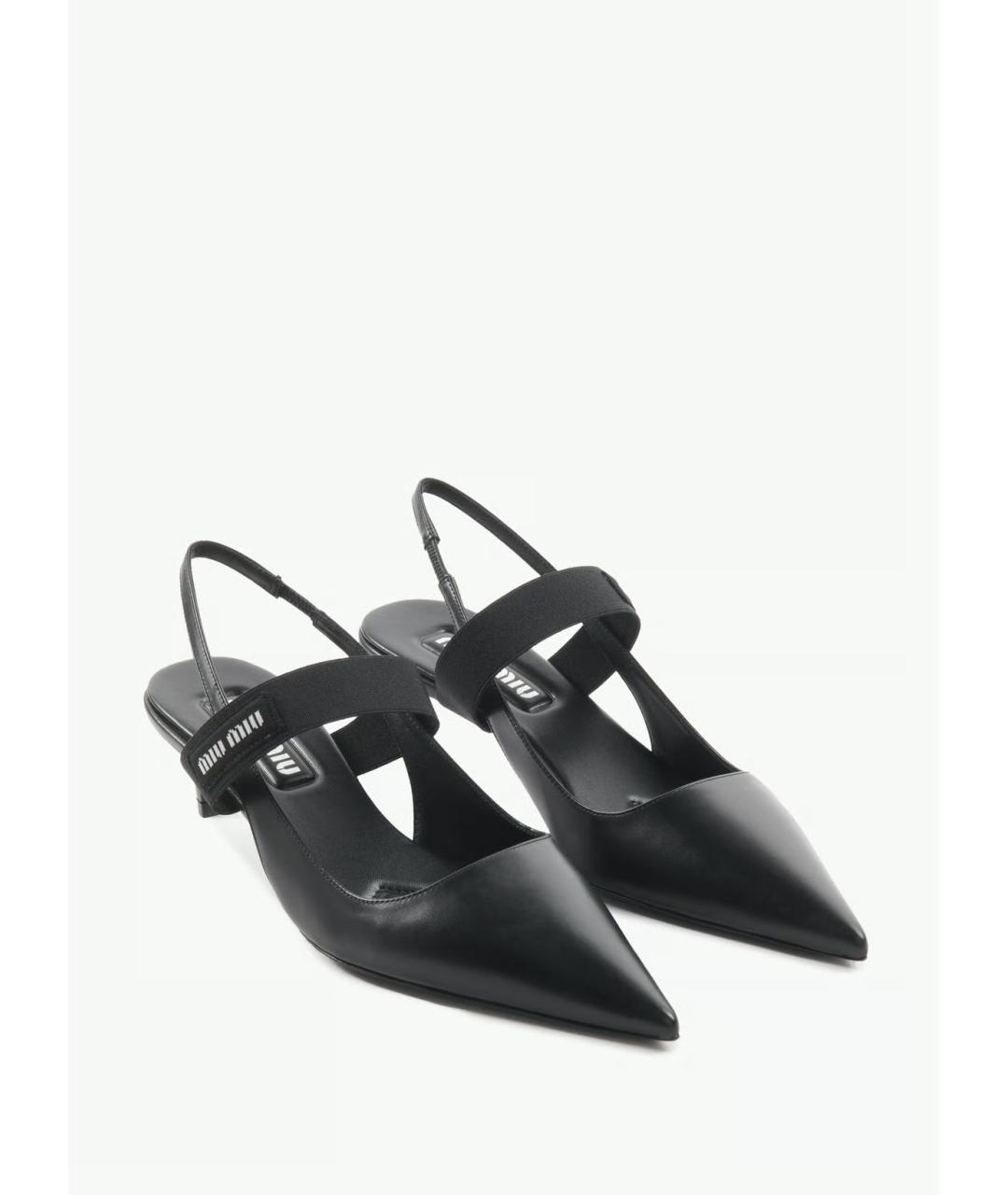 MIU MIU Черные кожаные лодочки на низком каблуке, фото 2