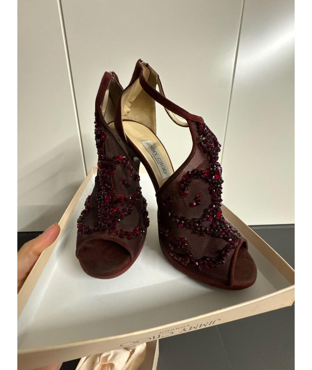 JIMMY CHOO Бордовые замшевые туфли, фото 2