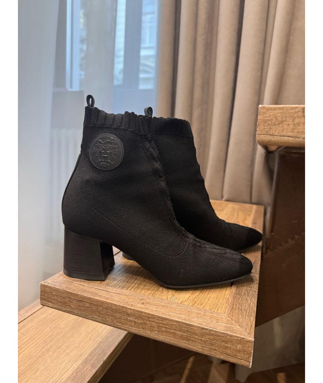 HERMES Черные текстильные ботильоны, фото 5