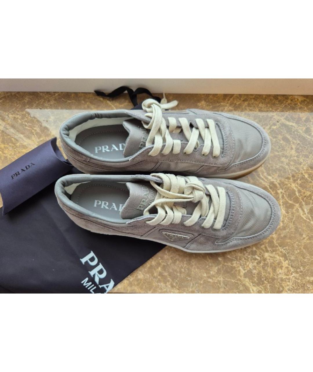 PRADA Серые замшевые низкие кроссовки / кеды, фото 8