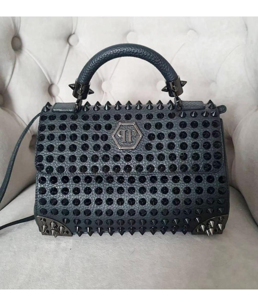 PHILIPP PLEIN Серая кожаная сумка с короткими ручками, фото 2