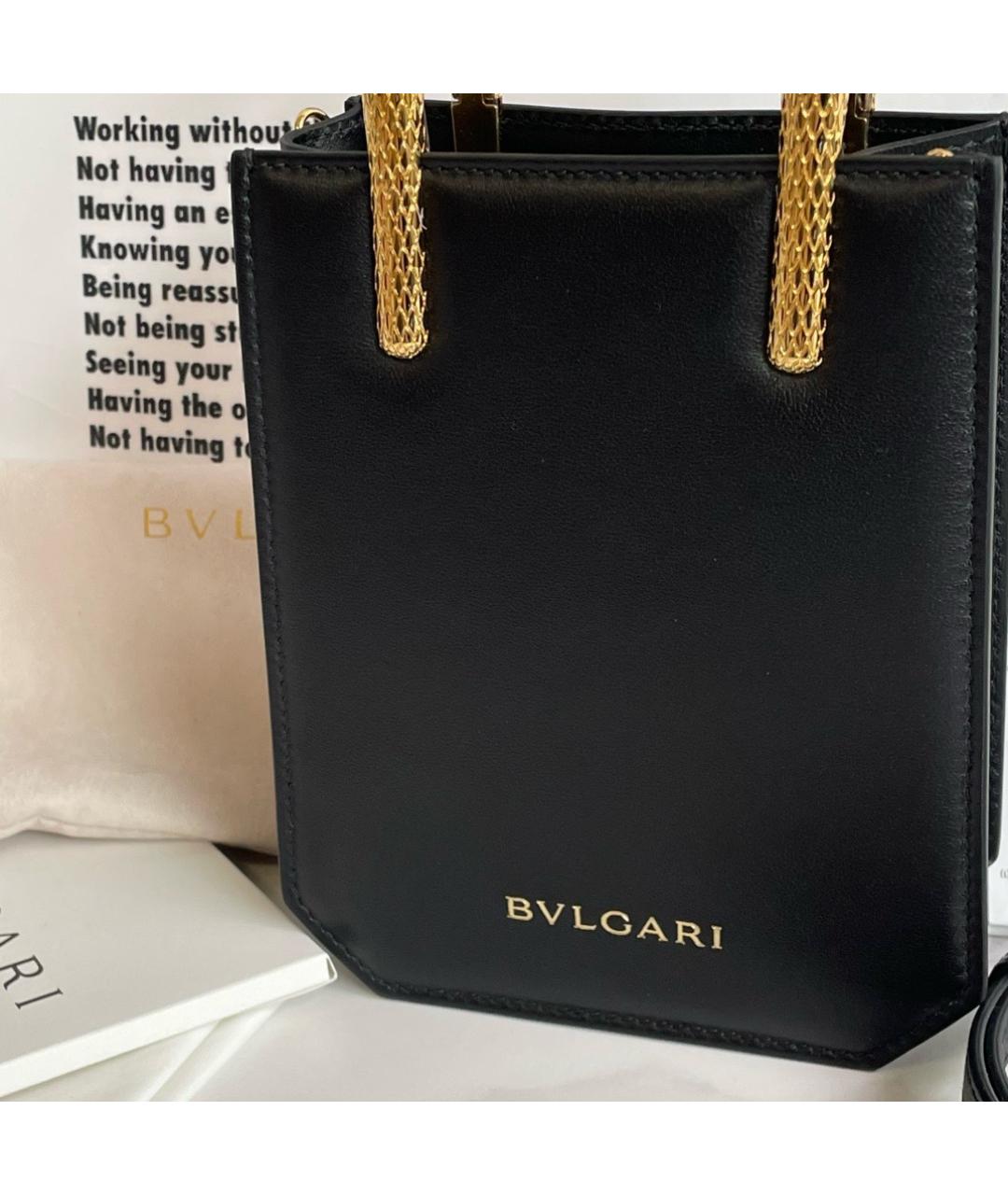 BVLGARI Черная кожаная сумка с короткими ручками, фото 2