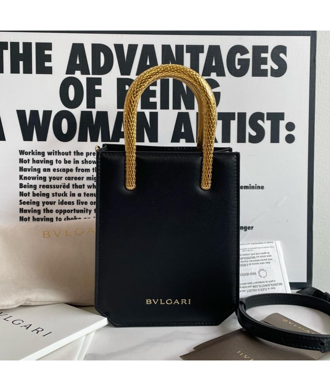 BVLGARI Черная кожаная сумка с короткими ручками, фото 8