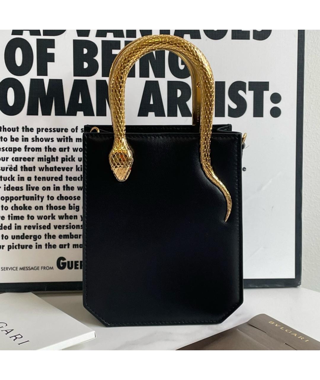 BVLGARI Черная кожаная сумка с короткими ручками, фото 3