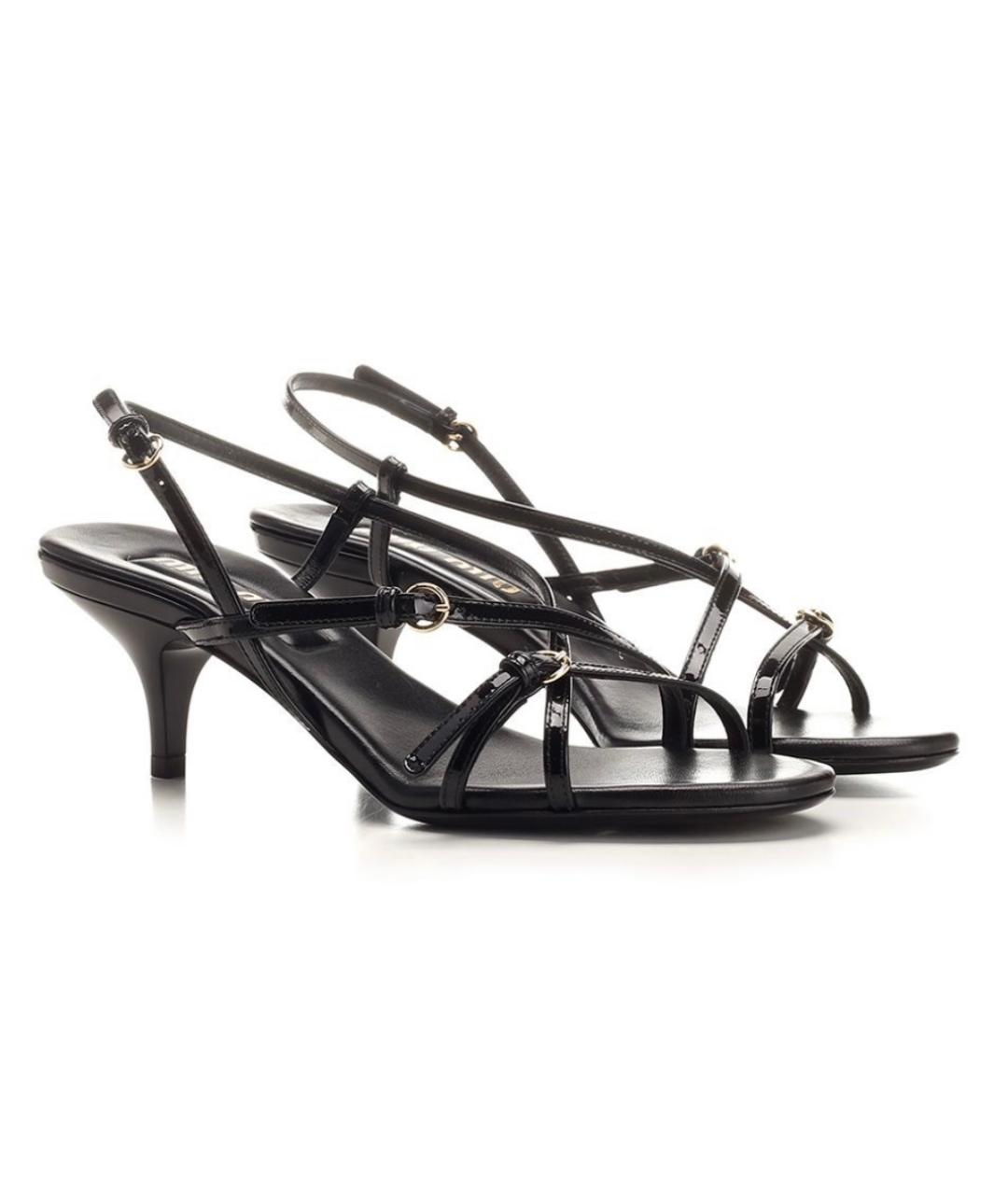 MIU MIU Черные босоножки из лакированной кожи, фото 2
