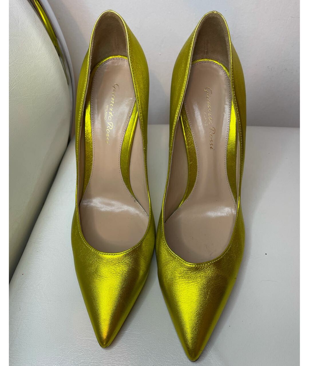GIANVITO ROSSI Золотые кожаные туфли, фото 2