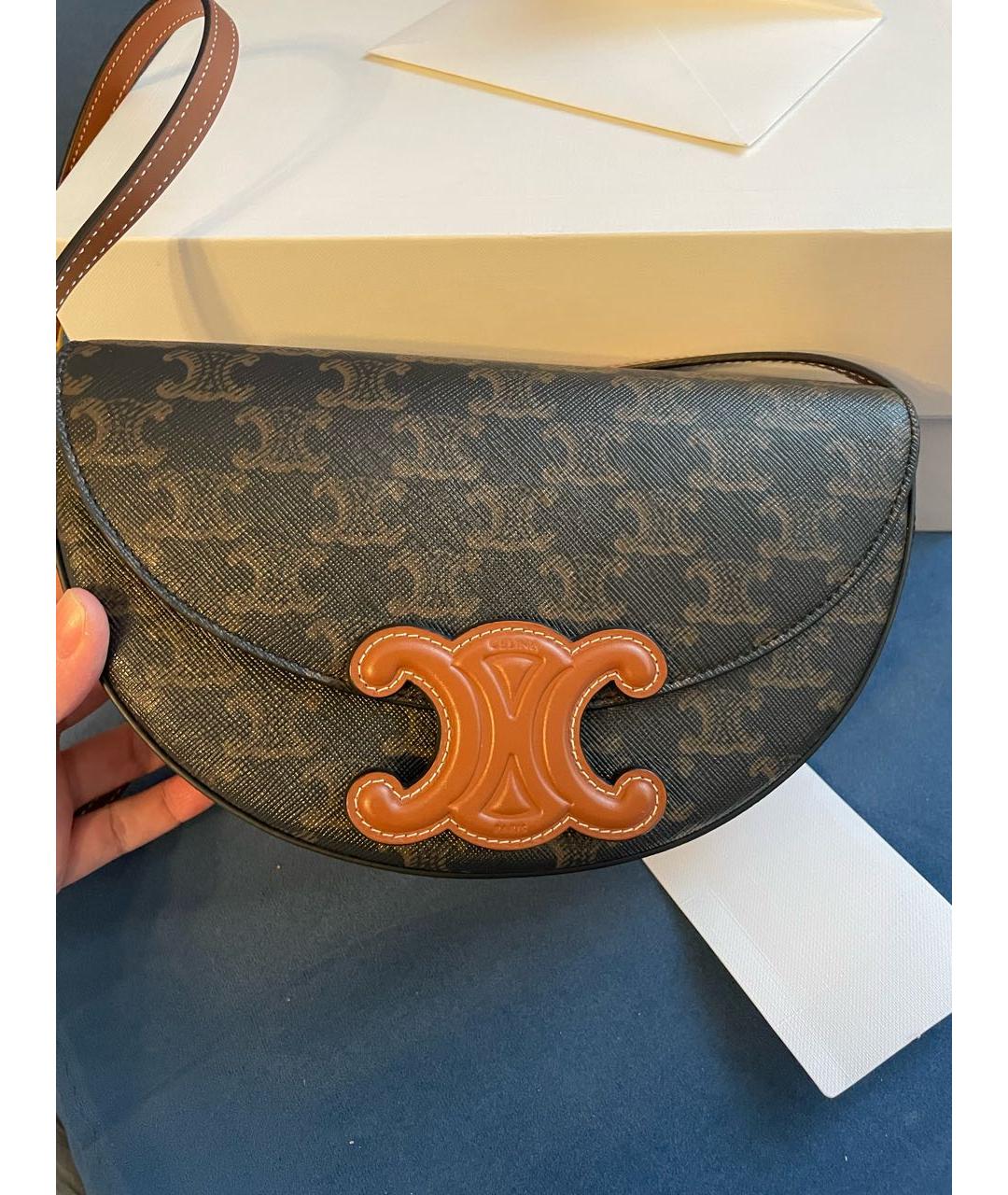 CELINE Коричневая кожаная сумка через плечо, фото 6