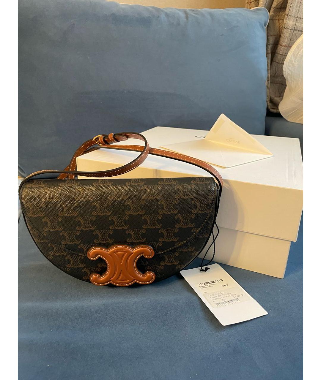 CELINE Коричневая кожаная сумка через плечо, фото 5