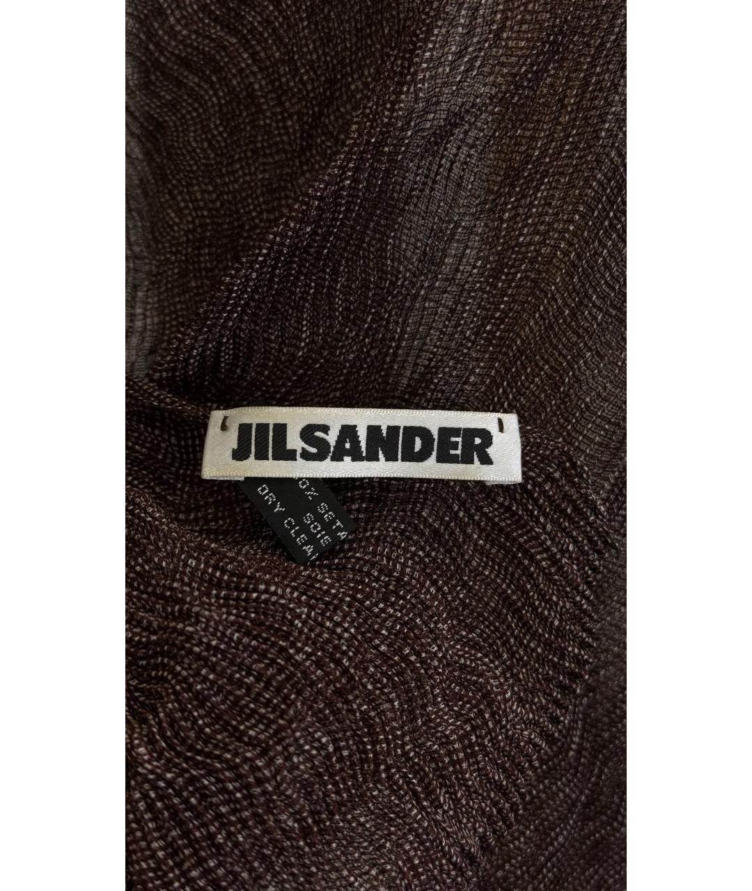 JIL SANDER Коричневый шелковый шарф, фото 3
