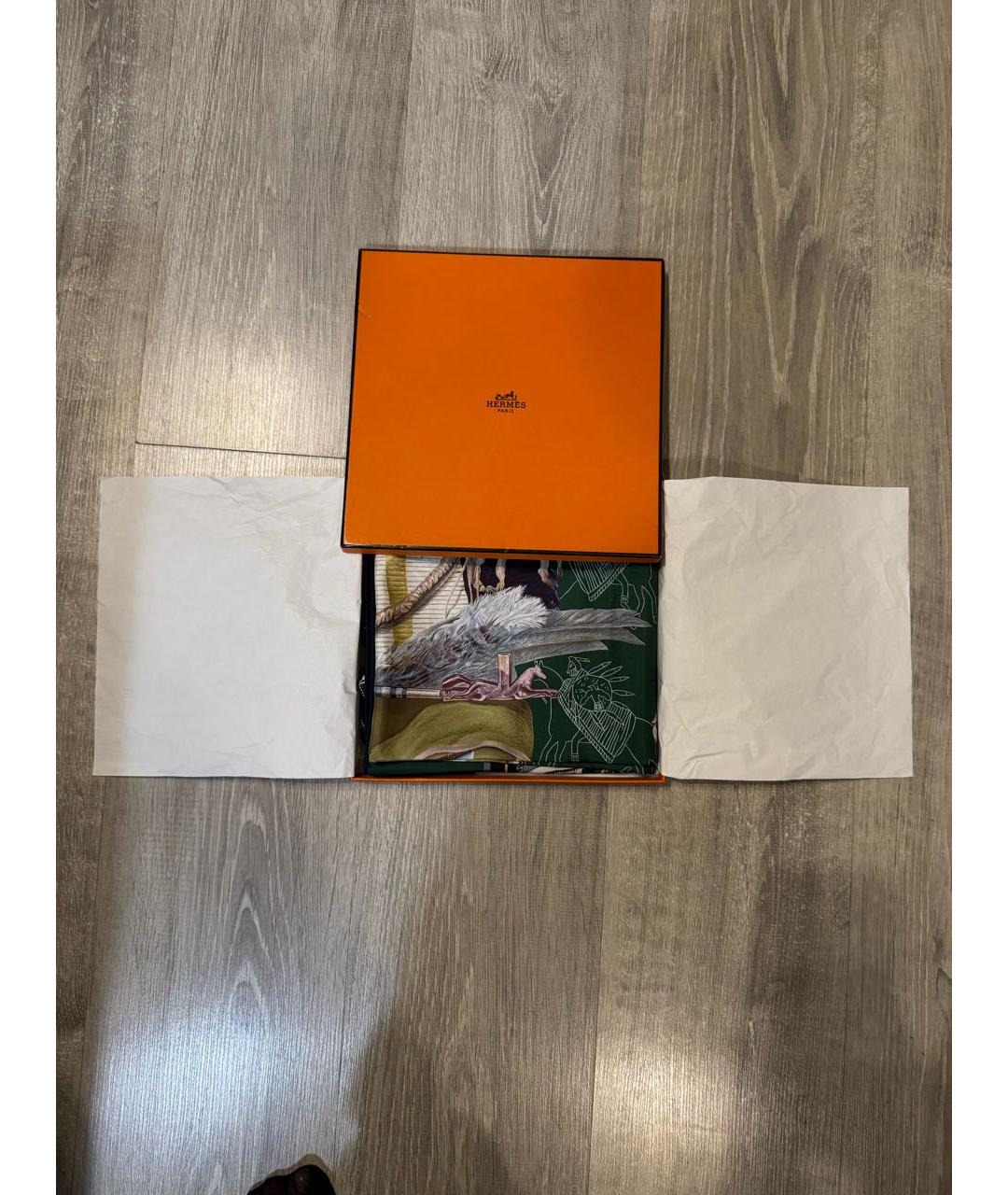 HERMES Зеленый шелковый платок, фото 3